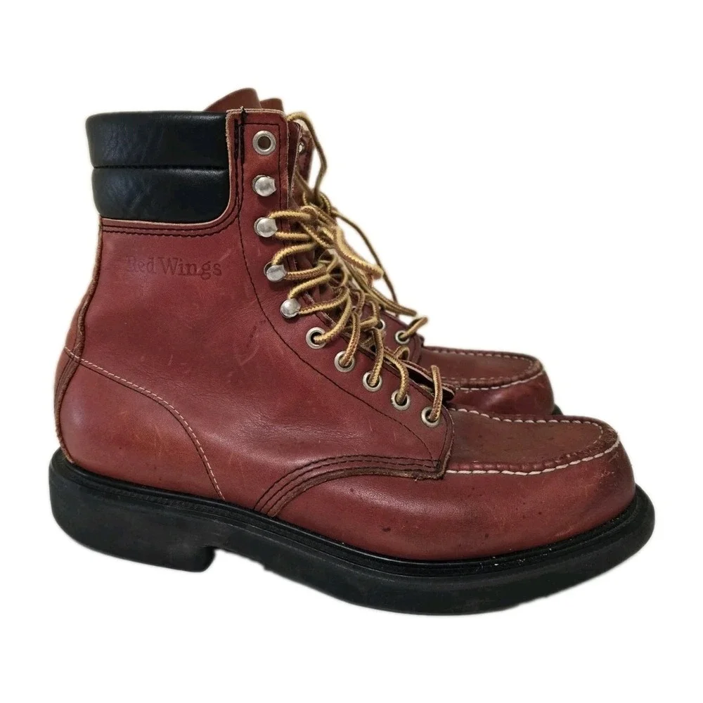 Vintage Red Wing Boots Mens 8.5 B Leather 404 Moc Toe Super Sole Workwear Worn